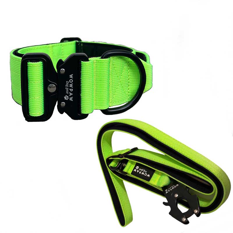 Set di collare tattico per cani verde neon taglia S e guinzaglio tattico per cani verde neon