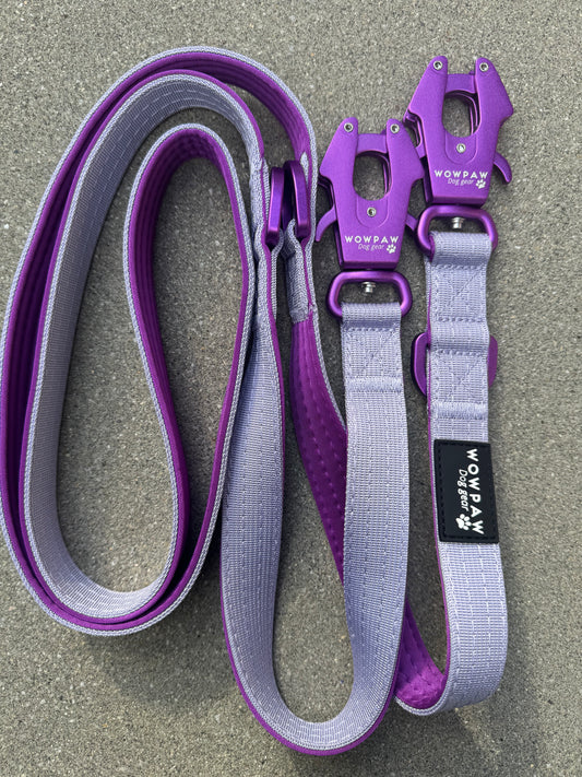Guinzaglio tattico per cani con moschettone a rana, girevole a 360°, lunghezza 1,8 m, viola scuro