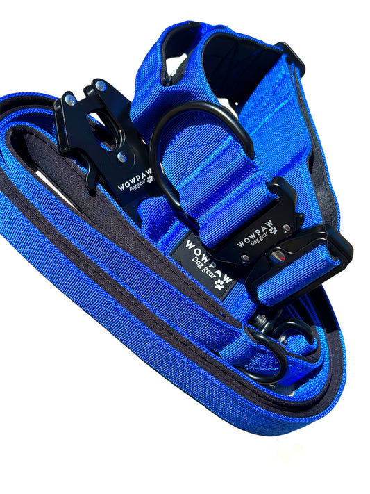 Guinzaglio tattico per cani con moschettone a rana, girevole a 360°, lunghezza 1,8 m, blu reale
