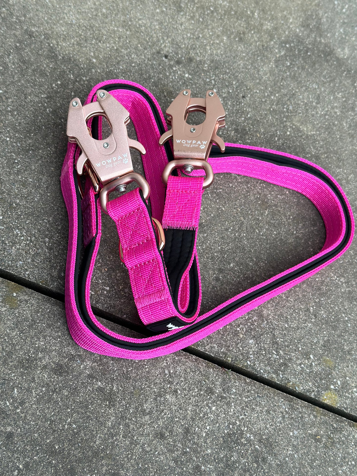Taktische Hundeleine mit Froschkarabiner 360° drehbar, Länge 2m, verstellbar, Magenta x Rosegold