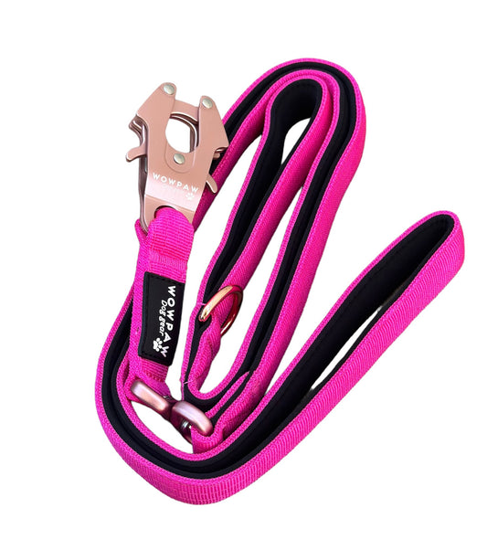 Guinzaglio tattico per cani con moschettone a rana, girevole a 360°, lunghezza 1,8 fucsia / oro rosa