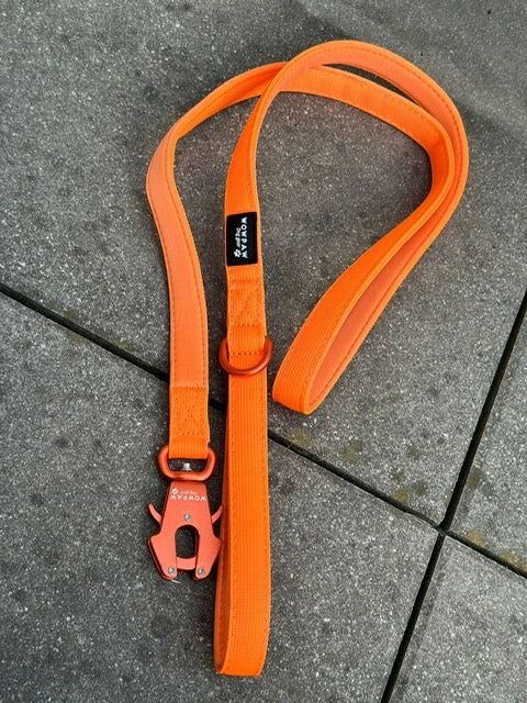 Guinzaglio tattico per cani con moschettone a rana, girevole a 360°, lunghezza 1,8 m, arancione neon