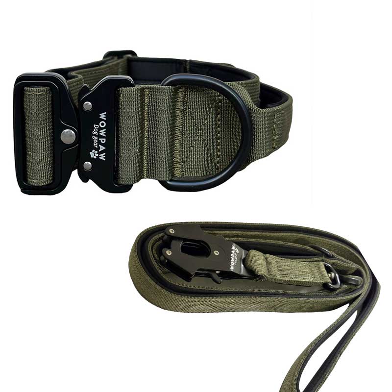 Set collare tattico per cani verde militare taglia M e guinzaglio tattico per cani verde militare