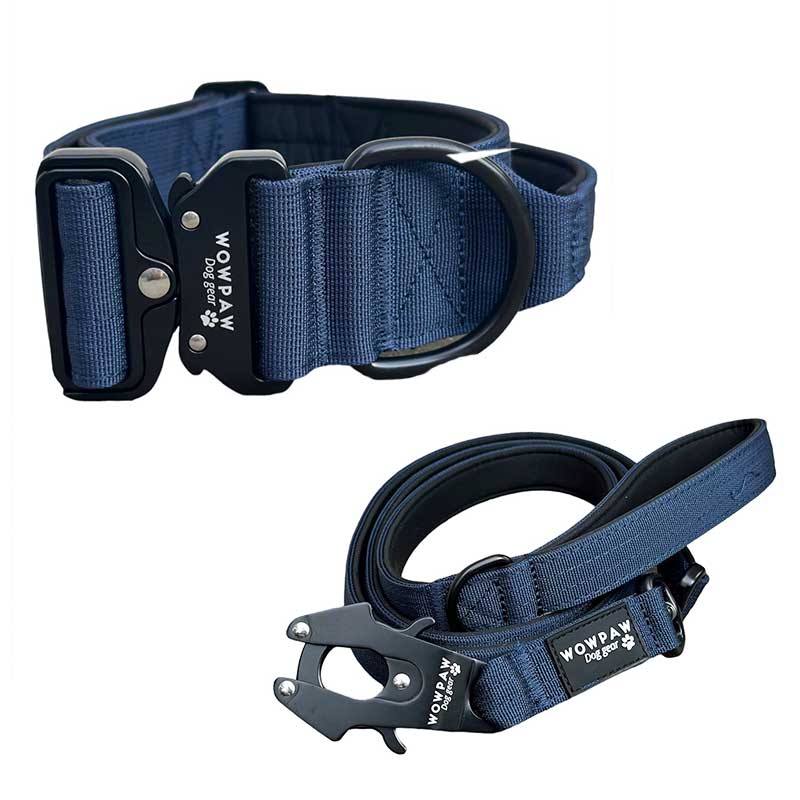 Set collare tattico per cani blu navy taglia M e guinzaglio tattico per cani blu navy