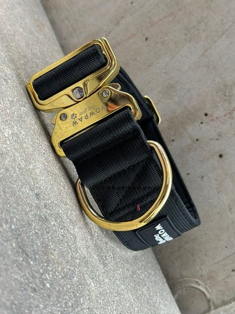 Hochwertiges taktisches Hundehalsband ohne Griff Schwarz x Gold Größe S