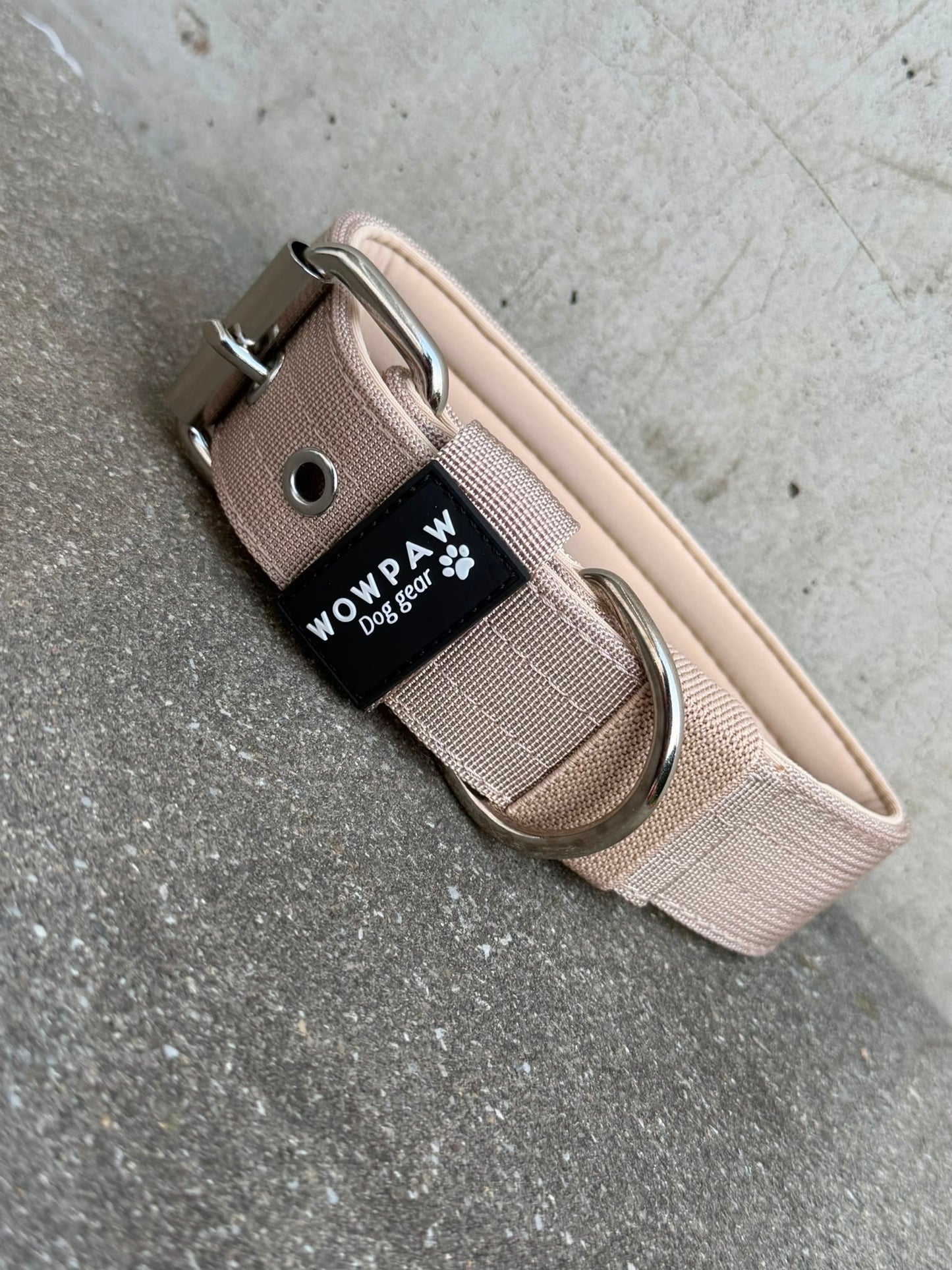 Hochwertiges Basic Hundehalsband Beige 3,8cm Größe L