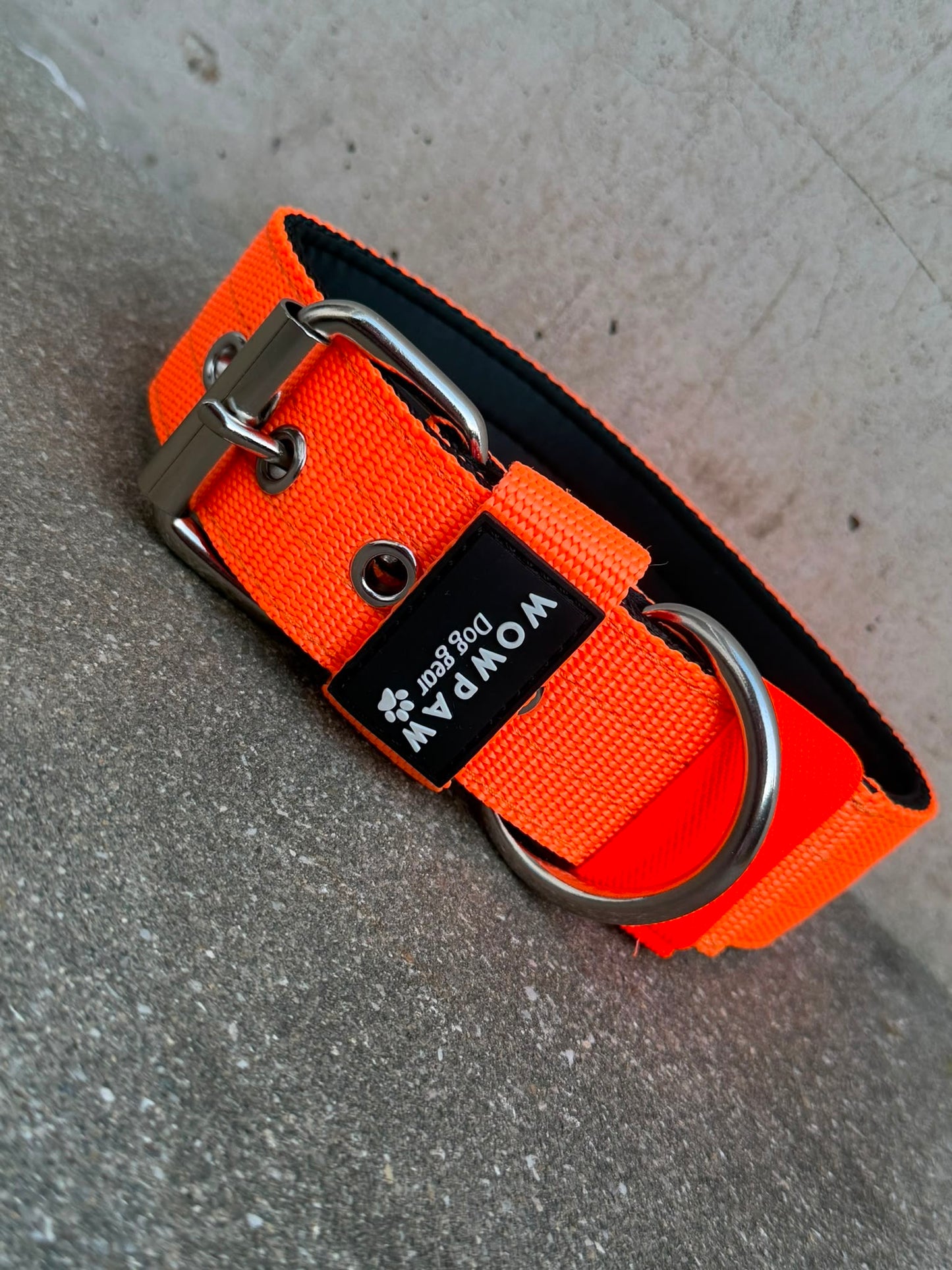 Hochwertiges Basic Hundehalsband Neonorange 4cm Größe S