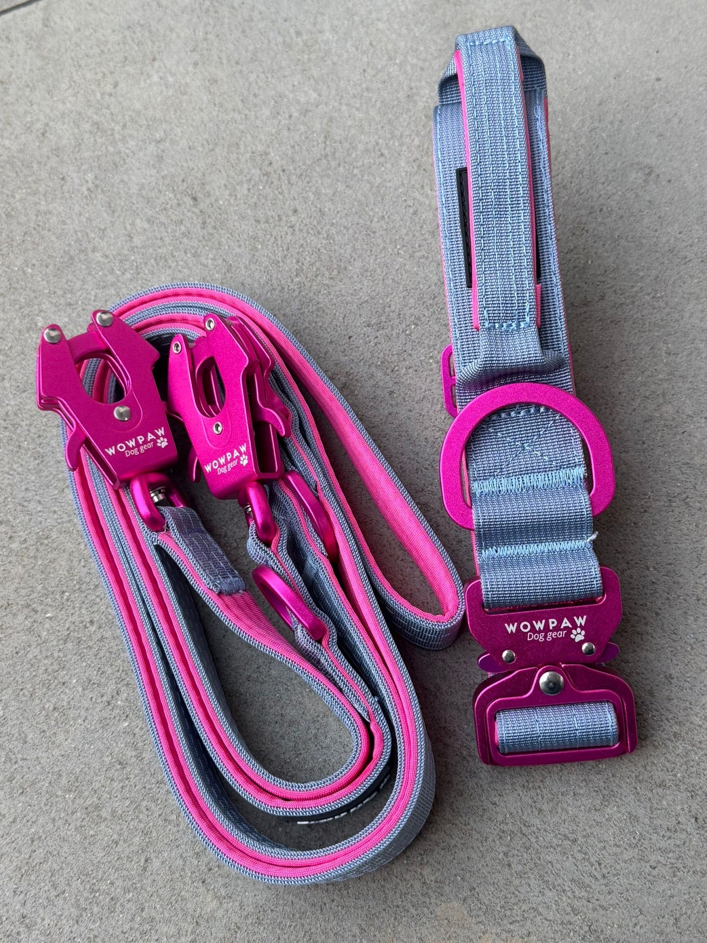 Guinzaglio tattico per cani con moschettone a rana, girevole a 360°, lunghezza 1,8 menta / oro rosa