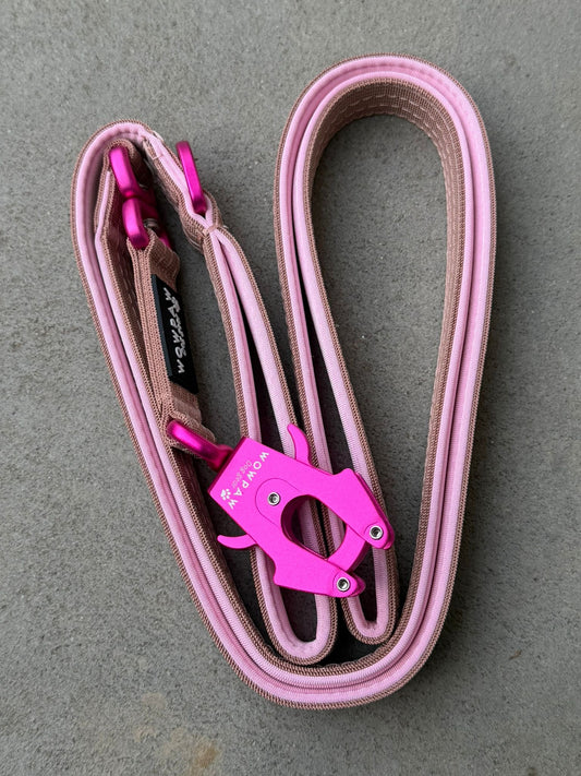 Guinzaglio tattico per cani con moschettone a rana, girevole a 360°, lunghezza 1,8 menta / oro rosa