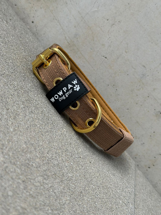 Hochwertiges Basic Hundehalsband Braun-Gold Edition 2,5cm Größe L