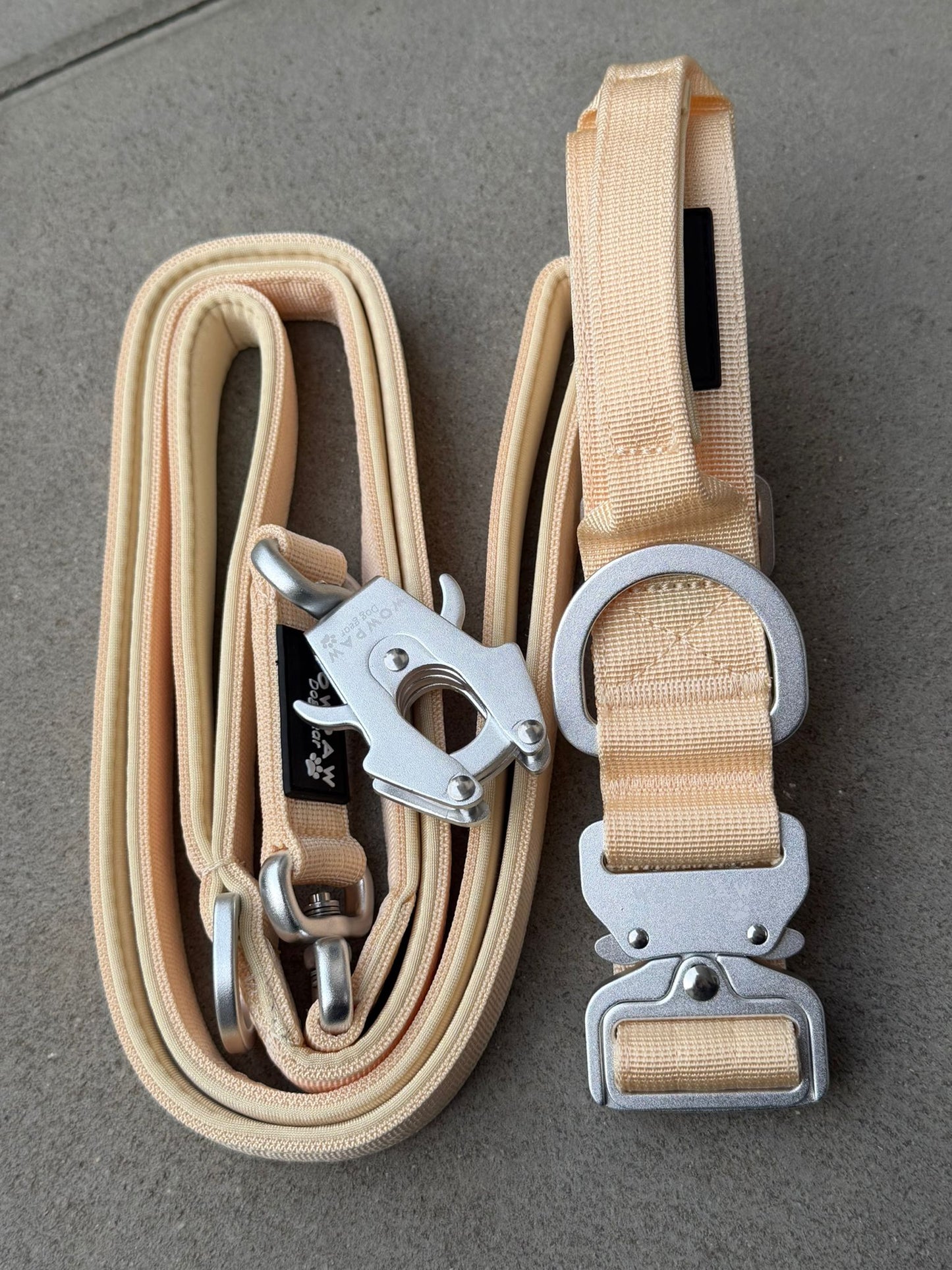 Guinzaglio tattico per cani con moschettone a rana, girevole a 360°, lunghezza 1,8 menta / oro rosa