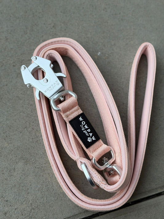 Guinzaglio tattico per cani con moschettone a rana, girevole a 360°, lunghezza 1,8 menta / oro rosa