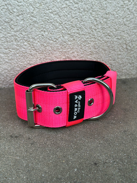 Hochwertiges Basic Hundehalsband Neonpink Größe M