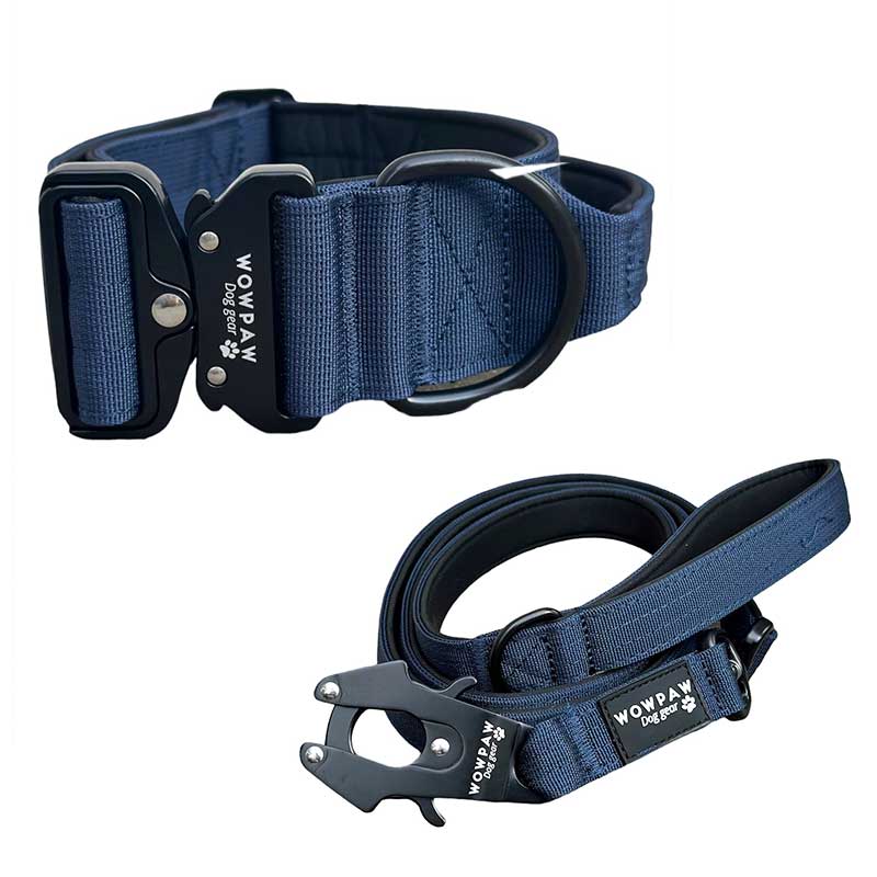 Set collare tattico per cani blu navy taglia S e guinzaglio tattico per cani blu navy